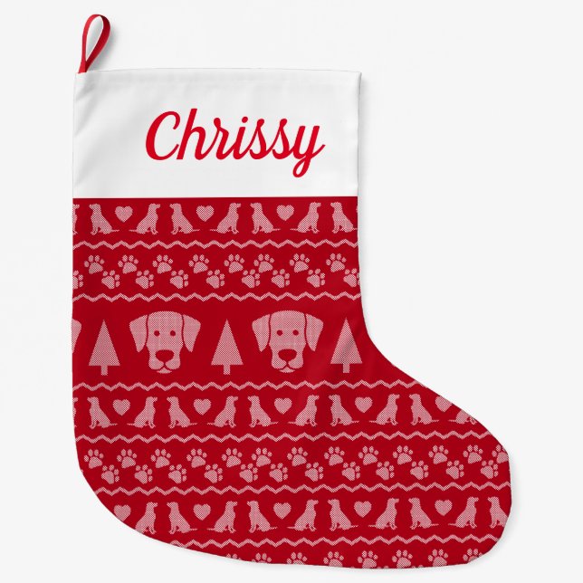 Nordic Christmas Sweater Print Labrador Retriever Großer Weihnachtsstrumpf (Vorderseite)
