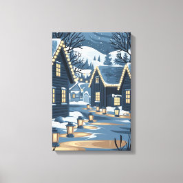 Nordic Christmas Village Art Skandinavier Winter Leinwanddruck