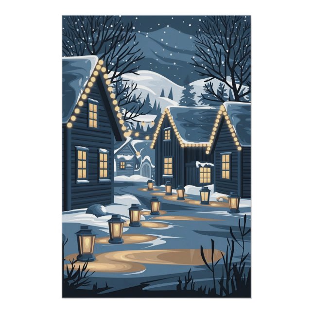 Nordic Christmas Village Art Skandinavier Winter Poster (Vorderseite)