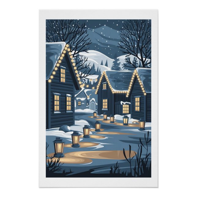 Nordic Christmas Village Art Skandinavier Winter Poster (Vorderseite)