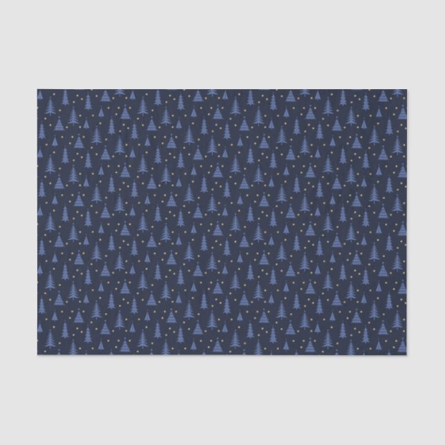 Nordic Cobalt Blue Christmas Trees Dark Seidenpapier (Vorderseite)