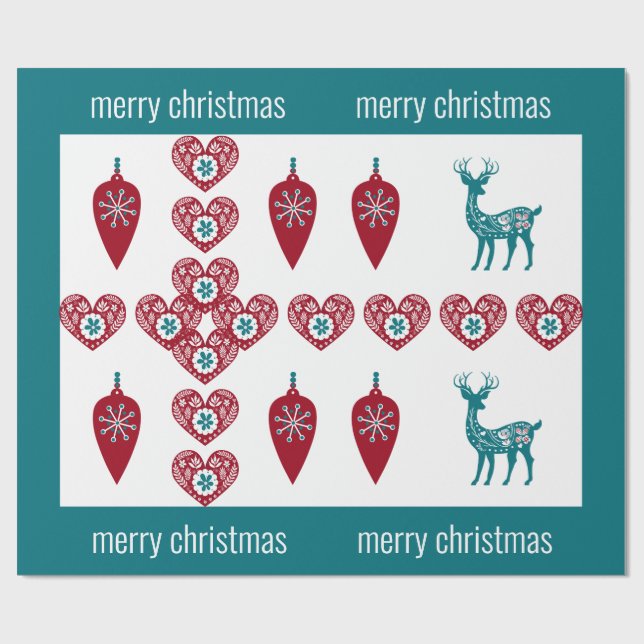 Nordic Cross Rentier skandinavischer Merry Xmas Geschenkpapier (Flach)