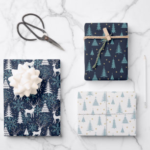 Nordic Crystal Aquamarin Christmas Deer Geschenkpapier Set