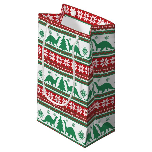 Nordic Fair Isle Brontosaurus Dinosaurs Sweater Kleine Geschenktüte (Vorderseite Schrägansicht)