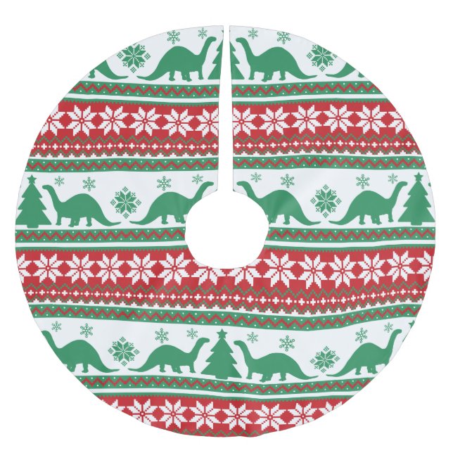 Nordic Fair Isle Brontosaurus Dinosaurs Sweater Polyester Weihnachtsbaumdecke (Vorderseite)