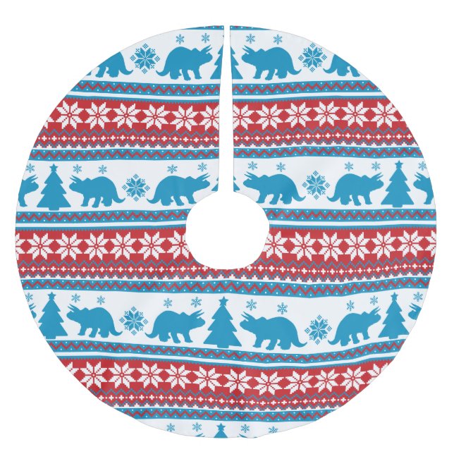 Nordic Fair Isle Triceratops Dinosaurier Sweater Polyester Weihnachtsbaumdecke (Vorderseite)