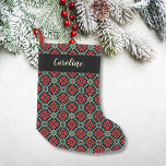 Nordic Floral Poinsettia Red Green Black Custom Kleiner Weihnachtsstrumpf<br><div class="desc">Ein wunderschöner Weihnachtsbaum mit nordisch inspiriertem Design. Fügen Sie Ihren Namen zu personalisieren. Modernes und elegantes zugleich festliches und unterhaltsames Ambiente - der perfekte Strumpf,  der für viele Jahre geschätzt wird.</div>