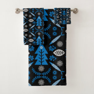 Nordic Folk Art Fish Badhandtuch Set