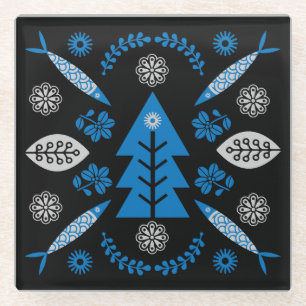 Nordic Folk Art Fish Glasuntersetzer