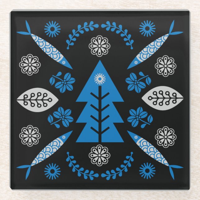 Nordic Folk Art Fish Glasuntersetzer (Vorderseite)