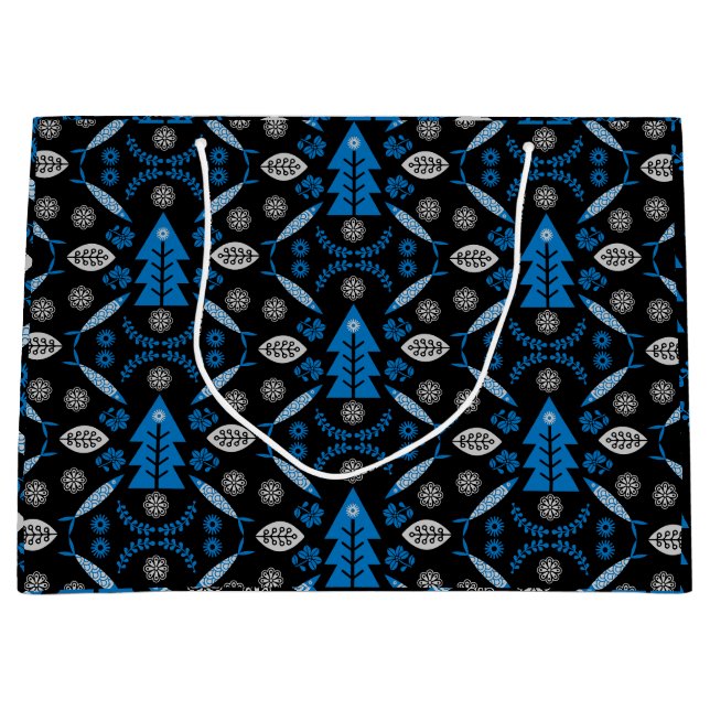 Nordic Folk Art Fish Große Geschenktüte (Vorderseite)