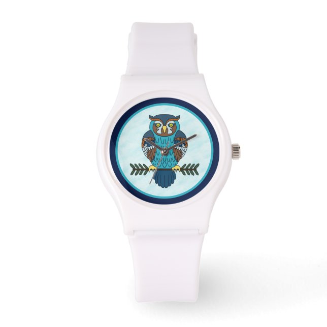 Nordic Folk Art Owl Armbanduhr (Vorderseite)