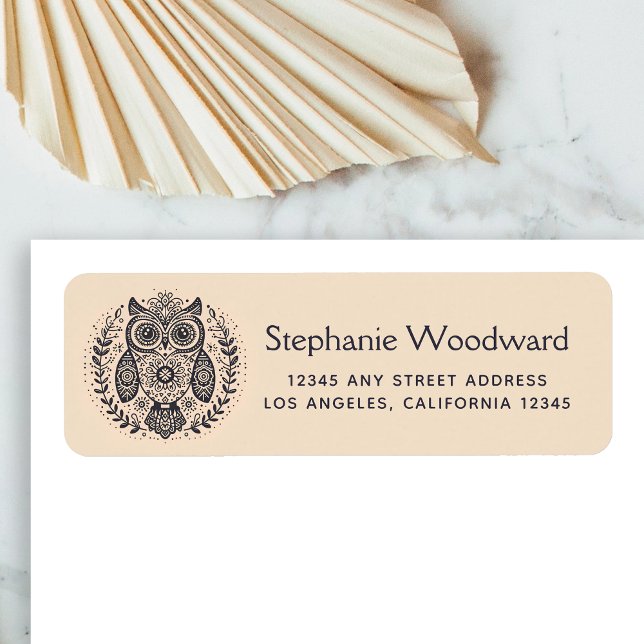 Nordic Folk Art Owl Black Beige Rücksendeadresse (Von Creator hochgeladen)