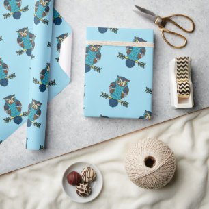 Nordic Folk Art Owl Geschenkpapier