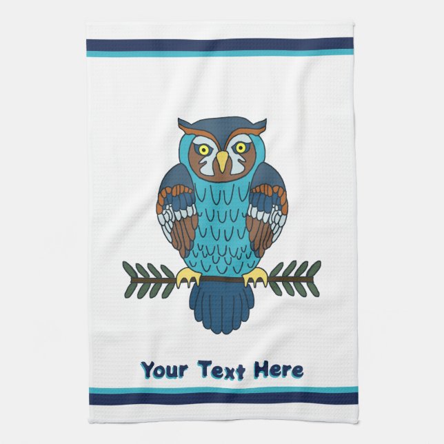 Nordic Folk Art Owl Geschirrtuch (Vertikal)
