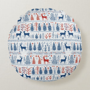 Nordic Folk Pattern Weihnachts Winter Wonderland Rundes Kissen