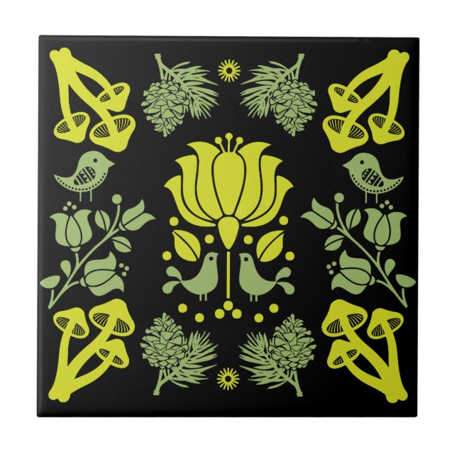 Nordic Forest Mushroom Folklore Art Fliese (Vorderseite)