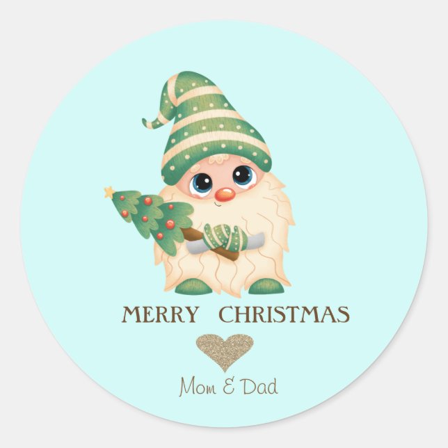 Nordic Gnome Pine Tree Frohe Weihnachten Runder Aufkleber (Vorderseite)
