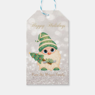 Nordic Gnome Pine Tree Glitzer Bokeh Geschenkanhänger