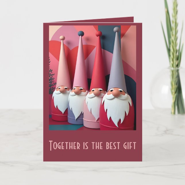 Nordic Gnomes Retro Modern Christmas Kitsch Karte (Vorderseite)