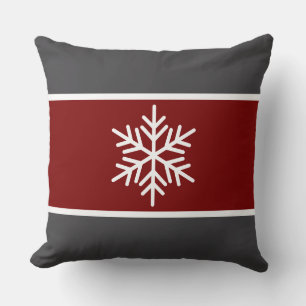Nordic Grau Deep Red White Stripes Snowflake Kissen