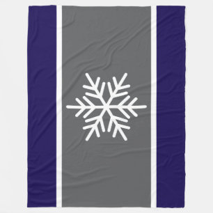 Nordic Grau Navy Blue Stripes White Snowflake Fleecedecke