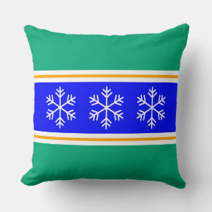 Nordic Helles Blau Grün Streifen Weiße Schneeflock Kissen