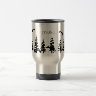 Nordic Hygge mit Wald und Tieren in schwarz Reisebecher