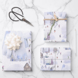 Nordic Mountain Snowy Skiort Geschenkpapier Set