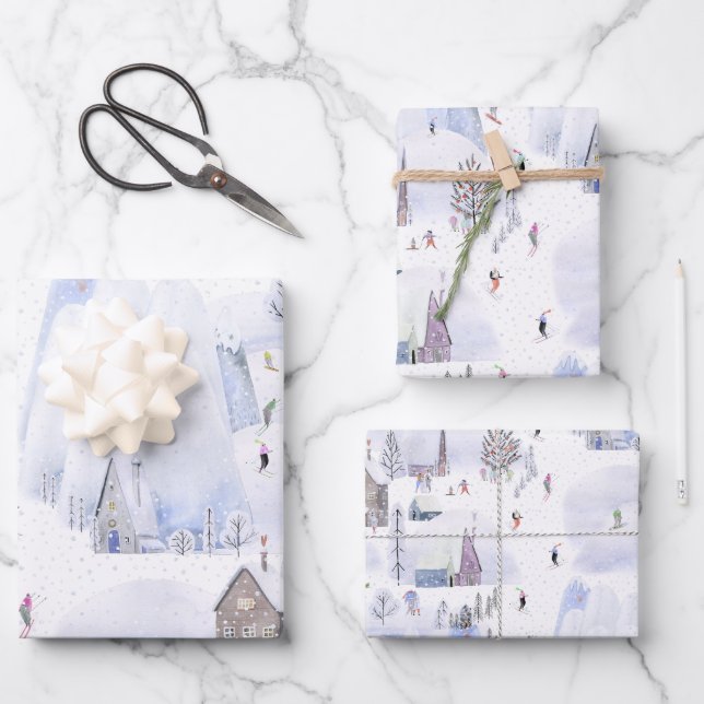 Nordic Mountain Snowy Skiort Geschenkpapier Set (Vorderseite)