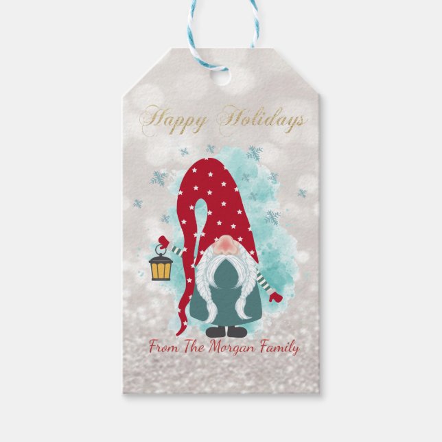 Nordic Niedlich Gnome Glitzer Bokeh Geschenkanhänger (Vorderseite)