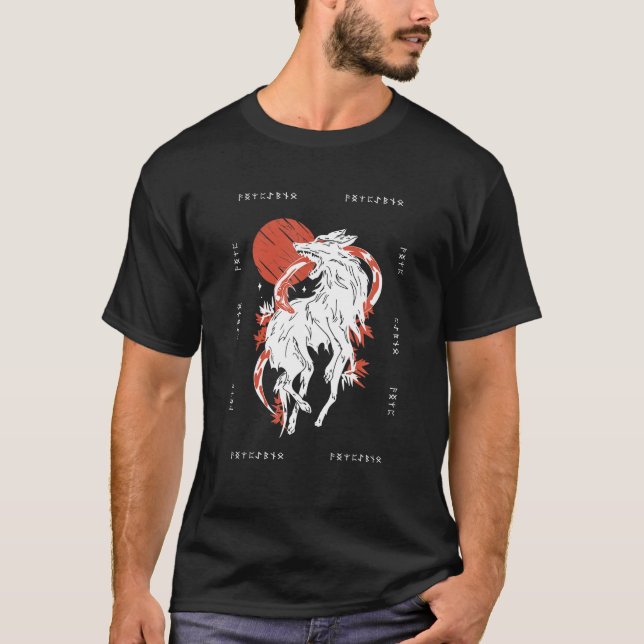 Nordic Norse Wolf Pattern Hunde Liebhaber und Wolf T-Shirt (Vorderseite)