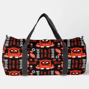 Nordic Owl - Orange und Black Folk Art Duffle Bag