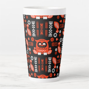Nordic Owl - Orange und Black Folk Art Milchtasse