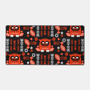 Nordic Owl - Orange und Black Folk Art Schreibtischunterlage