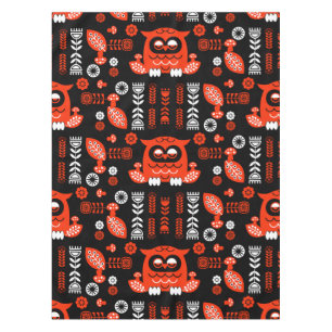 Nordic Owl - Orange und Black Folk Art Tischdecke