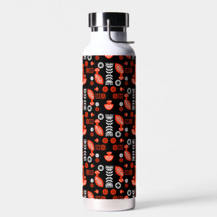 Nordic Owl - Orange und Black Folk Art Trinkflasche
