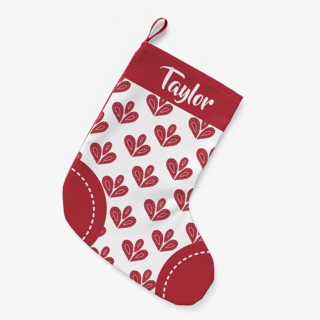 Nordic Pattern Personalized Red White Christmas Kleiner Weihnachtsstrumpf (Vorderansicht (hängend))