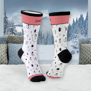 Nordic Pink Winter Gnome Rentier Weihnachten Socken