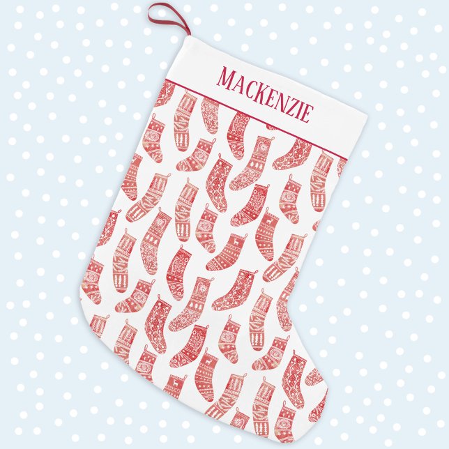 Nordic Red & White Individuelle Name Weihnachten S Kleiner Weihnachtsstrumpf (Von Creator hochgeladen)