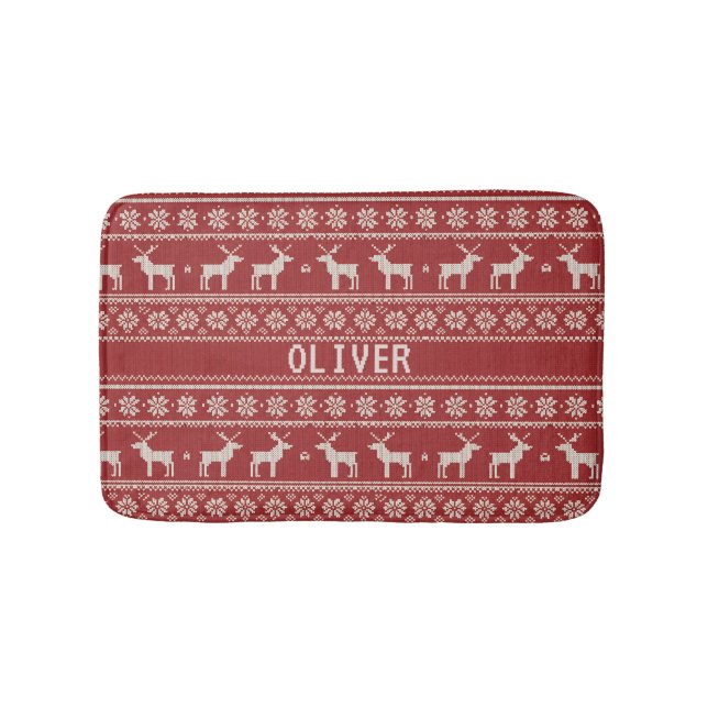 Nordic Reindeer Christmas Personalized  Badematte (Vorderseite)