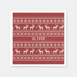 Nordic Reindeer Christmas Personalized  Serviette