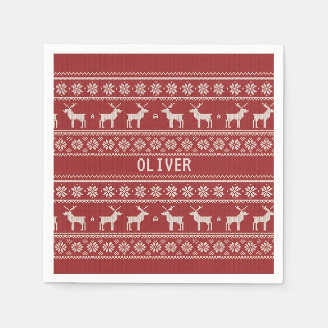 Nordic Reindeer Christmas Personalized  Serviette (Vorderseite)