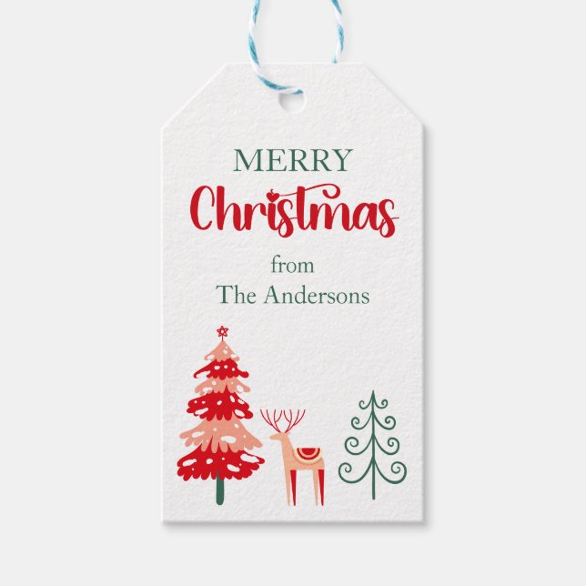Nordic Reindeer Festive Trees Frohe Weihnachten Geschenkanhänger (Vorderseite)