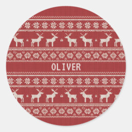 Nordic Reindeer Knit Pattern Personalized  Runder Aufkleber
