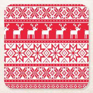 Nordic Reindeer Ugly Christmas Sweater Party Rechteckiger Pappuntersetzer