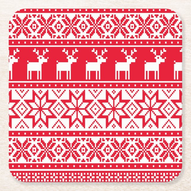 Nordic Reindeer Ugly Christmas Sweater Party Rechteckiger Pappuntersetzer (Vorderseite)