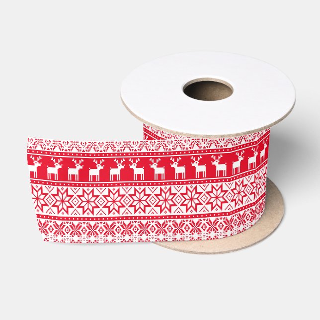 Nordic Reindeer Ugly Christmas Sweater Party Satinband (Spule)