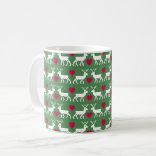 Nordic Rentier & Hearts Muster Kaffeetasse