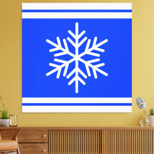 Nordic Snowflake Bright Royal Blue White Stripes Leinwanddruck